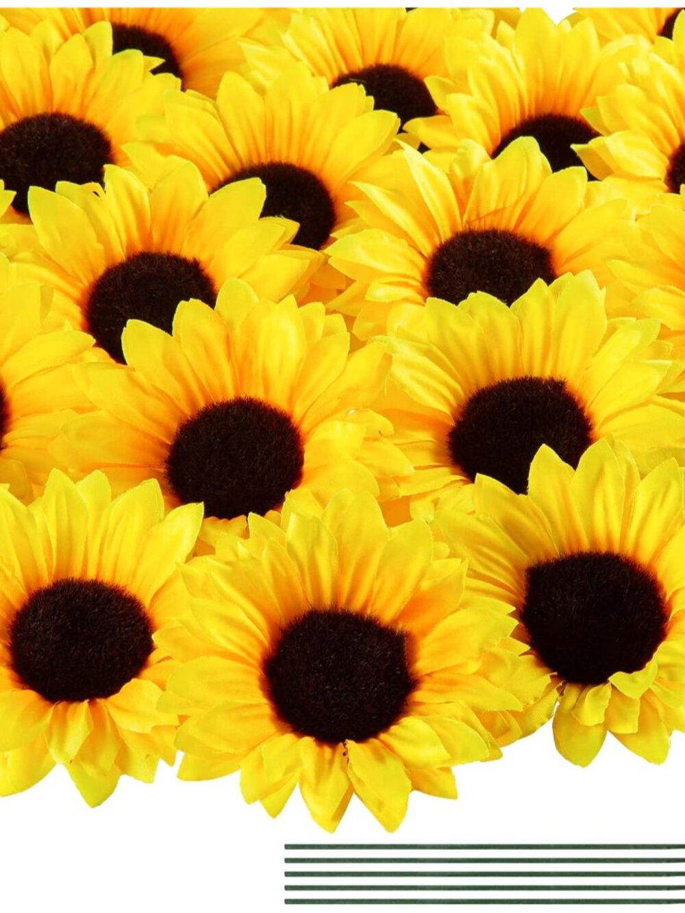40pcs Fake Sunflower Heads with Stems, Yellow